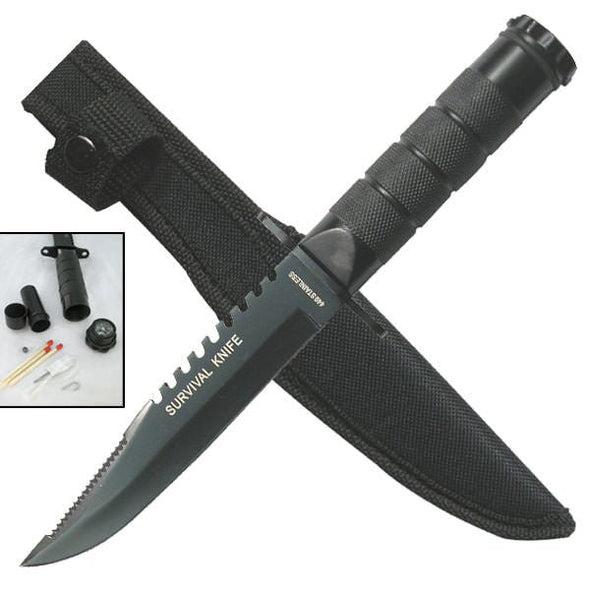 8.5" Black Emergency Survival Knife with Kit and Sheath - Harland's Crate